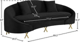 Serpentine Velvet / Engineered Wood / Steel Contemporary Black Velvet Sofa - 89.5" W x 39.5" D x 34" H