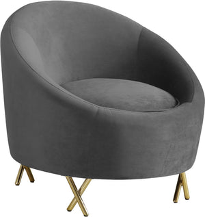 Serpentine Velvet / Engineered Wood / Steel Contemporary Grey Velvet Chair - 34.5" W x 38" D x 33" H