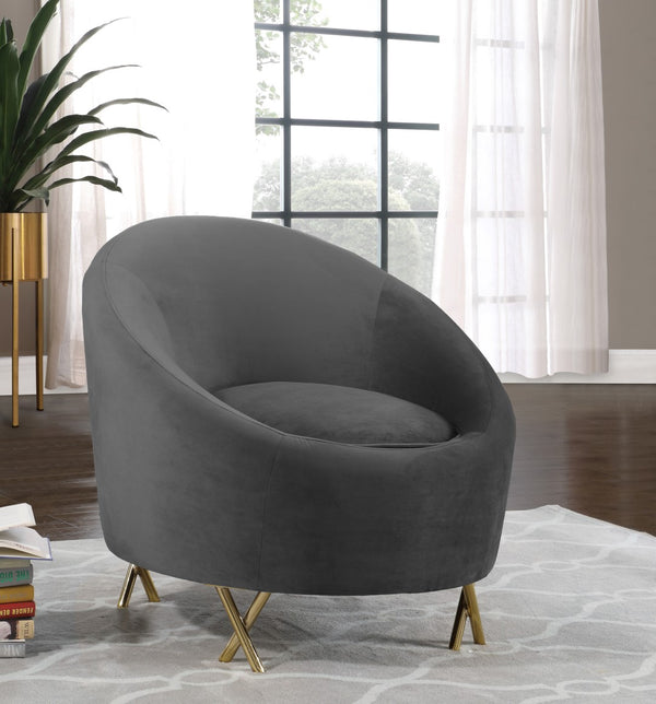 Serpentine Velvet / Engineered Wood / Steel Contemporary Grey Velvet Chair - 34.5" W x 38" D x 33" H
