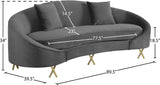 Serpentine Velvet / Engineered Wood / Steel Contemporary Grey Velvet Sofa - 89.5" W x 39.5" D x 34" H