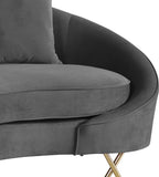 Serpentine Velvet / Engineered Wood / Steel Contemporary Grey Velvet Sofa - 89.5" W x 39.5" D x 34" H