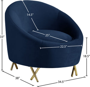 Serpentine Velvet / Engineered Wood / Steel Contemporary Navy Velvet Chair - 34.5" W x 38" D x 33" H