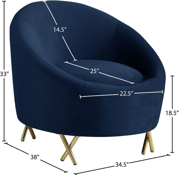 Serpentine Velvet / Engineered Wood / Steel Contemporary Navy Velvet Chair - 34.5" W x 38" D x 33" H
