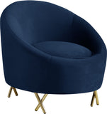 Serpentine Velvet / Engineered Wood / Steel Contemporary Navy Velvet Chair - 34.5" W x 38" D x 33" H
