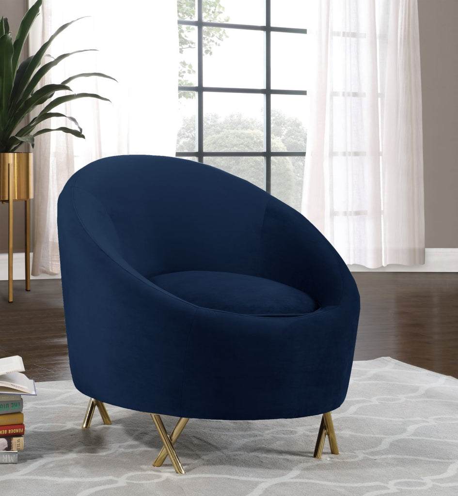 Serpentine Velvet / Engineered Wood / Steel Contemporary Navy Velvet Chair - 34.5" W x 38" D x 33" H