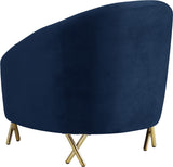 Serpentine Velvet / Engineered Wood / Steel Contemporary Navy Velvet Chair - 34.5" W x 38" D x 33" H