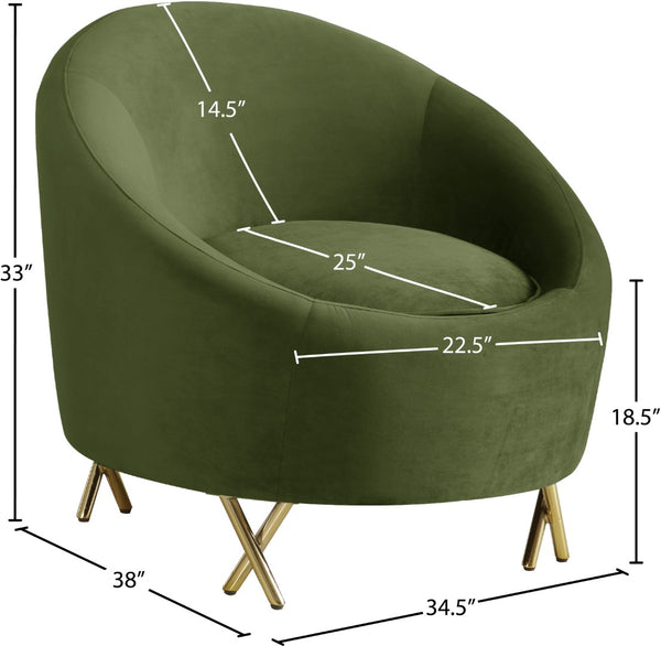 Serpentine Velvet / Engineered Wood / Steel Contemporary Olive Velvet Chair - 34.5" W x 38" D x 33" H