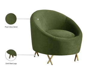Serpentine Velvet / Engineered Wood / Steel Contemporary Olive Velvet Chair - 34.5" W x 38" D x 33" H