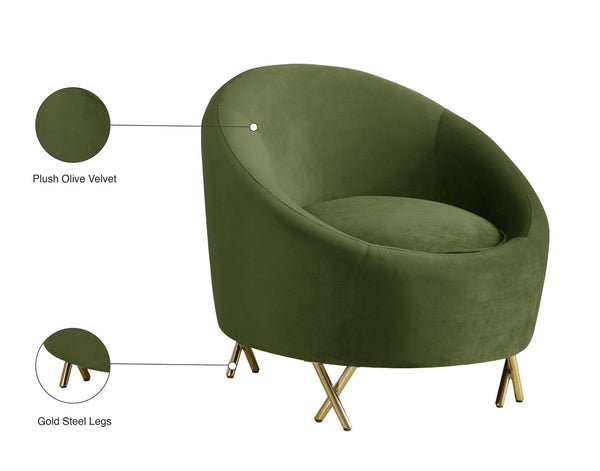 Serpentine Velvet / Engineered Wood / Steel Contemporary Olive Velvet Chair - 34.5" W x 38" D x 33" H