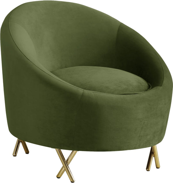 Serpentine Velvet / Engineered Wood / Steel Contemporary Olive Velvet Chair - 34.5" W x 38" D x 33" H