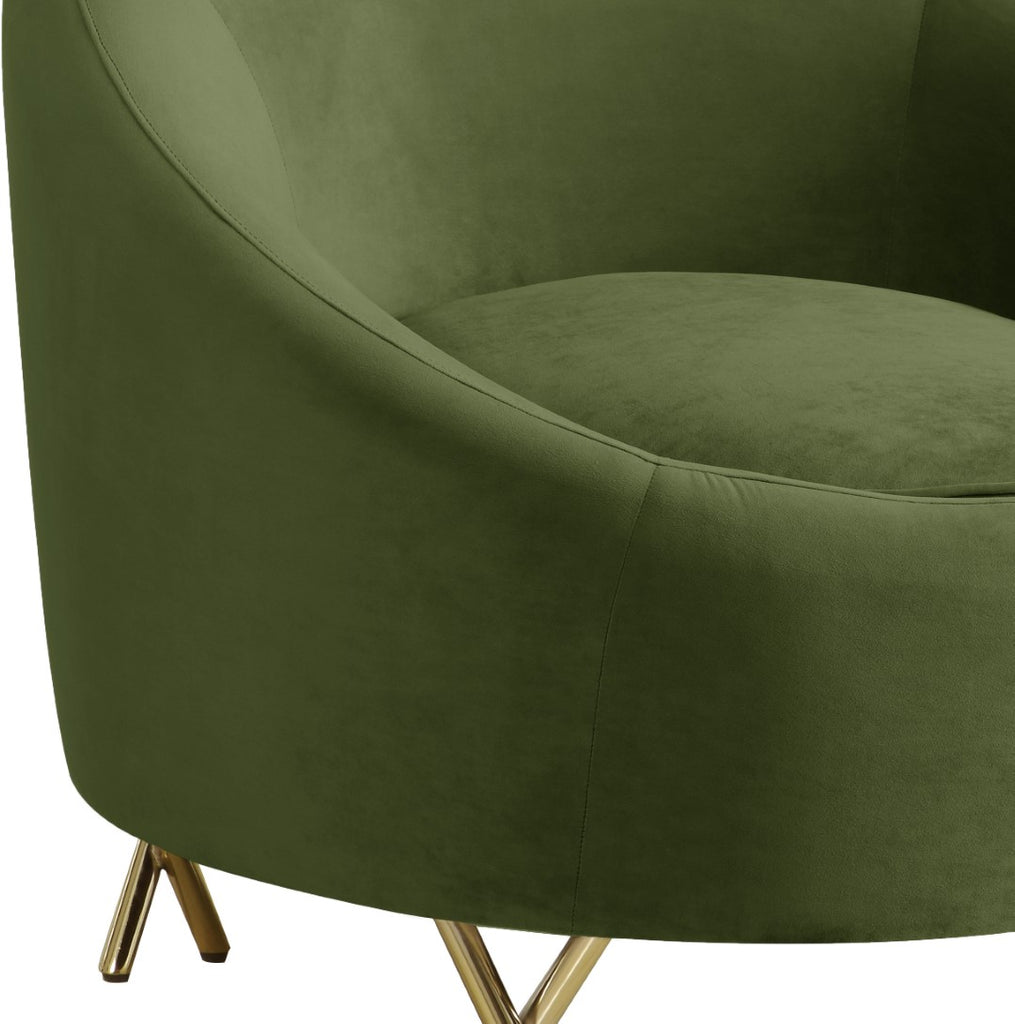 Serpentine Velvet / Engineered Wood / Steel Contemporary Olive Velvet Chair - 34.5" W x 38" D x 33" H