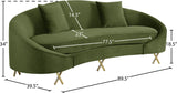Serpentine Velvet / Engineered Wood / Steel Contemporary Olive Velvet Sofa - 89.5" W x 39.5" D x 34" H