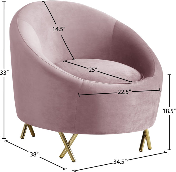 Serpentine Velvet / Engineered Wood / Steel Contemporary Pink Velvet Chair - 34.5" W x 38" D x 33" H