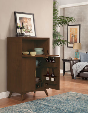 Alpine Furniture Flynn Large Bar Cabinet w/Drop Down Tray, Walnut 966WAL-16 Walnut Mahogany Solids & Okoume Veneer 32 x 19 x 51