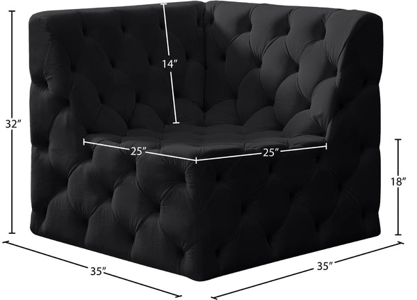 Tuft Velvet / Engineered Wood / Foam Contemporary Black Velvet Corner Chair - 35" W x 35" D x 32" H