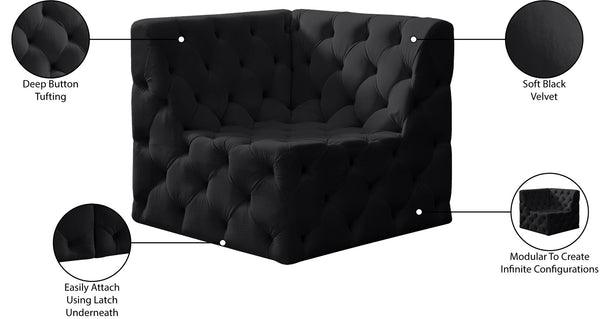 Tuft Velvet / Engineered Wood / Foam Contemporary Black Velvet Corner Chair - 35" W x 35" D x 32" H