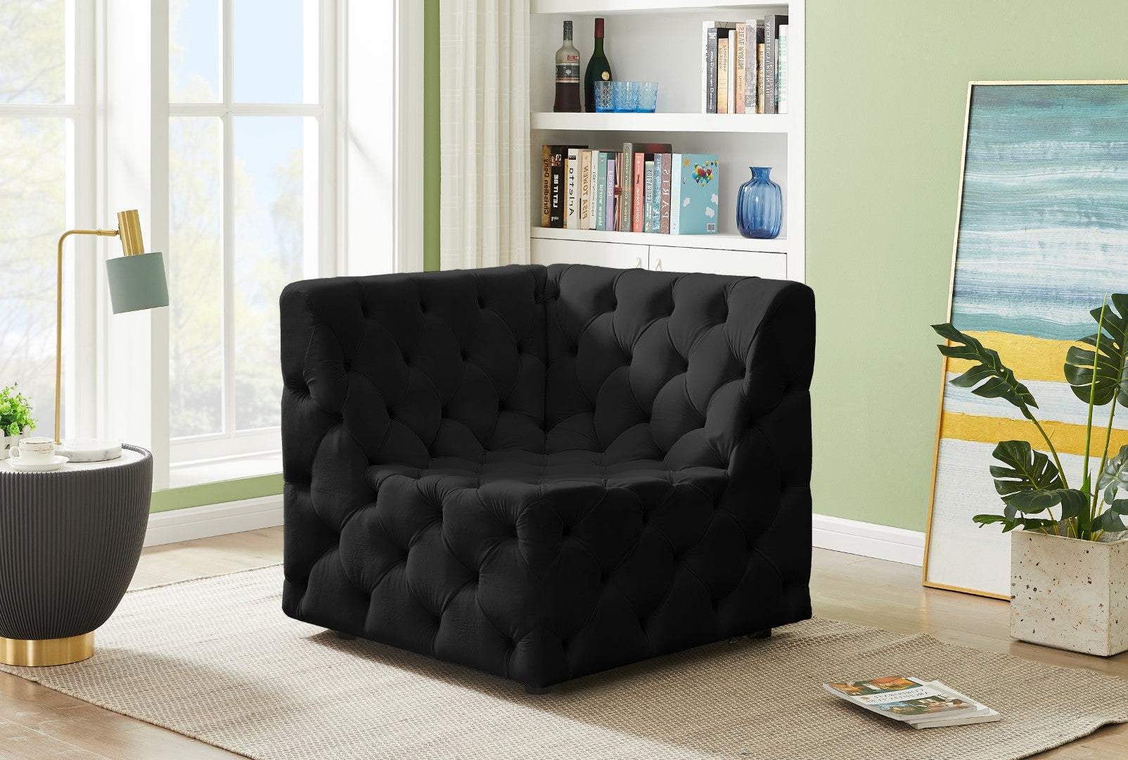 Meridian Furniture Tuft Velvet Corner Chair - Thumbnail 5