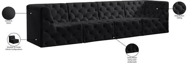 Tuft Velvet / Engineered Wood / Foam Contemporary Black Velvet Modular Sofa - 128" W x 35" D x 32" H