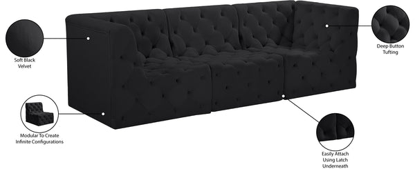 Tuft Velvet / Engineered Wood / Foam Contemporary Black Velvet Modular Sofa - 99" W x 35" D x 32" H