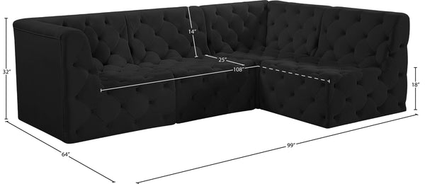 Tuft Velvet / Engineered Wood / Foam Contemporary Black Velvet Modular Sectional - 99" W x 64" D x 32" H
