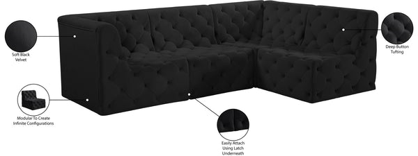 Tuft Velvet / Engineered Wood / Foam Contemporary Black Velvet Modular Sectional - 99" W x 64" D x 32" H