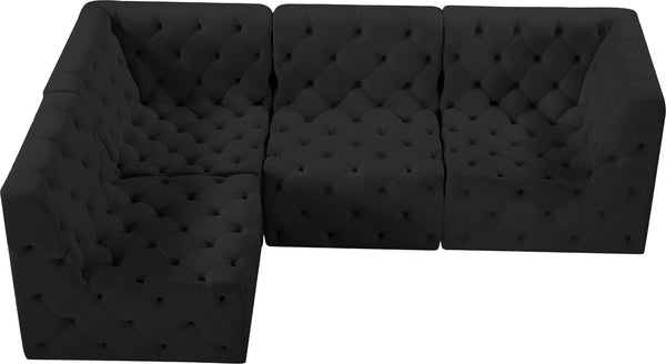 Tuft Velvet / Engineered Wood / Foam Contemporary Black Velvet Modular Sectional - 99" W x 64" D x 32" H