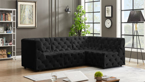 Tuft Velvet / Engineered Wood / Foam Contemporary Black Velvet Modular Sectional - 99" W x 64" D x 32" H