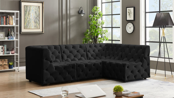 Tuft Velvet / Engineered Wood / Foam Contemporary Black Velvet Modular Sectional - 99" W x 64" D x 32" H