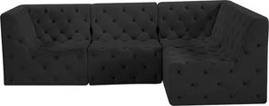 Tuft Velvet / Engineered Wood / Foam Contemporary Black Velvet Modular Sectional - 99" W x 64" D x 32" H