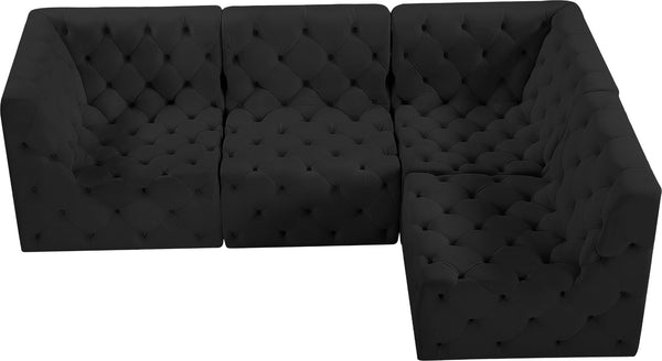 Tuft Velvet / Engineered Wood / Foam Contemporary Black Velvet Modular Sectional - 99" W x 64" D x 32" H