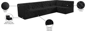 Tuft Velvet / Engineered Wood / Foam Contemporary Black Velvet Modular Sectional - 128" W x 64" D x 32" H