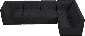 Tuft Velvet / Engineered Wood / Foam Contemporary Black Velvet Modular Sectional - 128" W x 64" D x 32" H