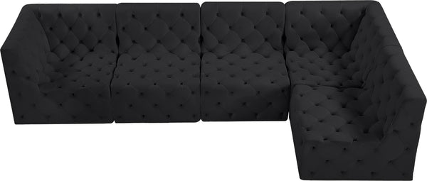 Tuft Velvet / Engineered Wood / Foam Contemporary Black Velvet Modular Sectional - 128" W x 64" D x 32" H