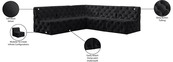 Tuft Velvet / Engineered Wood / Foam Contemporary Black Velvet Modular Sectional - 93" W x 93" D x 32" H