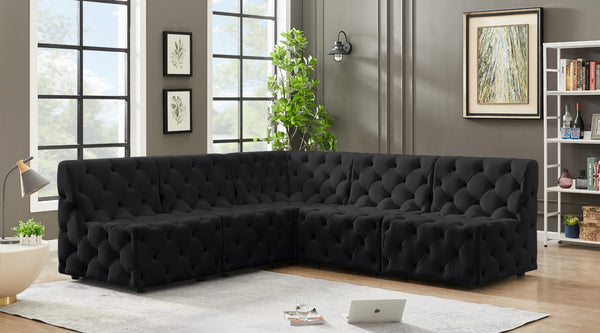 Tuft Velvet / Engineered Wood / Foam Contemporary Black Velvet Modular Sectional - 93" W x 93" D x 32" H