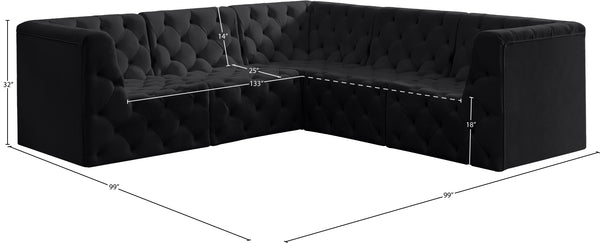 Tuft Velvet / Engineered Wood / Foam Contemporary Black Velvet Modular Sectional - 99" W x 99" D x 32" H