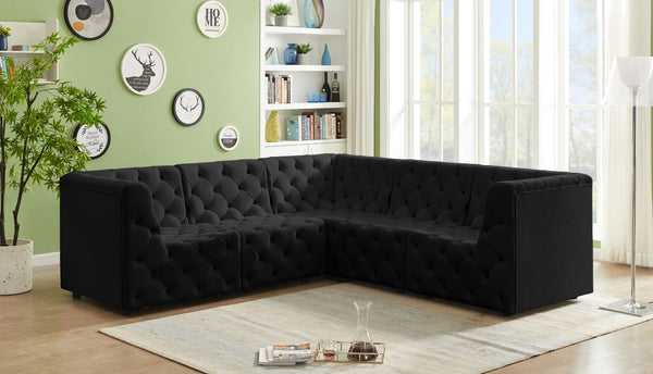 Tuft Velvet / Engineered Wood / Foam Contemporary Black Velvet Modular Sectional - 99" W x 99" D x 32" H
