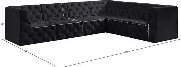 Tuft Velvet / Engineered Wood / Foam Contemporary Black Velvet Modular Sectional - 128" W x 99" D x 32" H