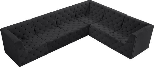 Tuft Velvet / Engineered Wood / Foam Contemporary Black Velvet Modular Sectional - 128" W x 99" D x 32" H
