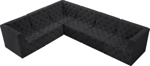 Tuft Velvet / Engineered Wood / Foam Contemporary Black Velvet Modular Sectional - 128" W x 99" D x 32" H