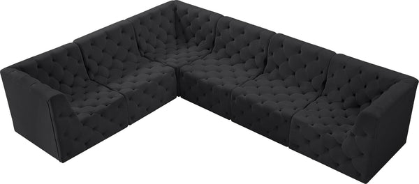 Tuft Velvet / Engineered Wood / Foam Contemporary Black Velvet Modular Sectional - 128" W x 99" D x 32" H