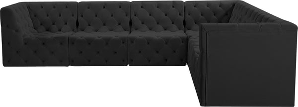 Tuft Velvet / Engineered Wood / Foam Contemporary Black Velvet Modular Sectional - 128" W x 99" D x 32" H