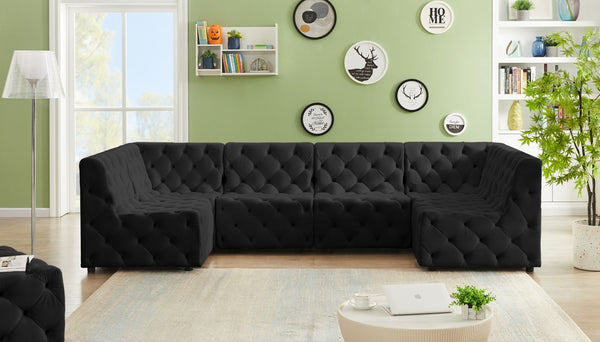 Tuft Velvet / Engineered Wood / Foam Contemporary Black Velvet Modular Sectional - 128" W x 64" D x 32" H