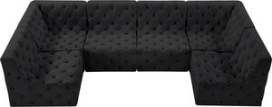 Tuft Velvet / Engineered Wood / Foam Contemporary Black Velvet Modular Sectional - 128" W x 64" D x 32" H