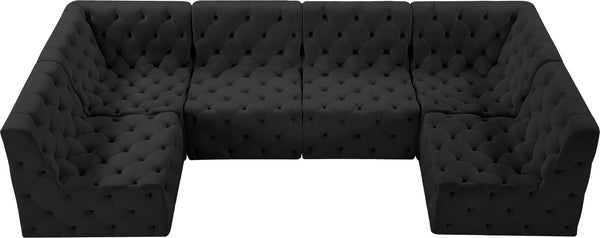 Tuft Velvet / Engineered Wood / Foam Contemporary Black Velvet Modular Sectional - 128" W x 64" D x 32" H