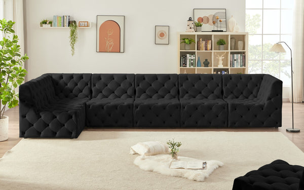 Tuft Velvet / Engineered Wood / Foam Contemporary Black Velvet Modular Sectional - 157" W x 64" D x 32" H