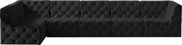 Tuft Velvet / Engineered Wood / Foam Contemporary Black Velvet Modular Sectional - 157" W x 64" D x 32" H