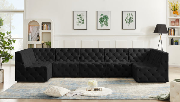Tuft Velvet / Engineered Wood / Foam Contemporary Black Velvet Modular Sectional - 157" W x 64" D x 32" H