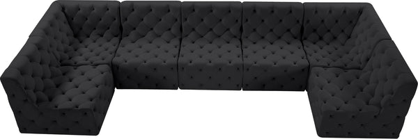Tuft Velvet / Engineered Wood / Foam Contemporary Black Velvet Modular Sectional - 157" W x 64" D x 32" H