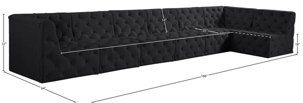 Tuft Velvet / Engineered Wood / Foam Contemporary Black Velvet Modular Sectional - 186" W x 64" D x 32" H